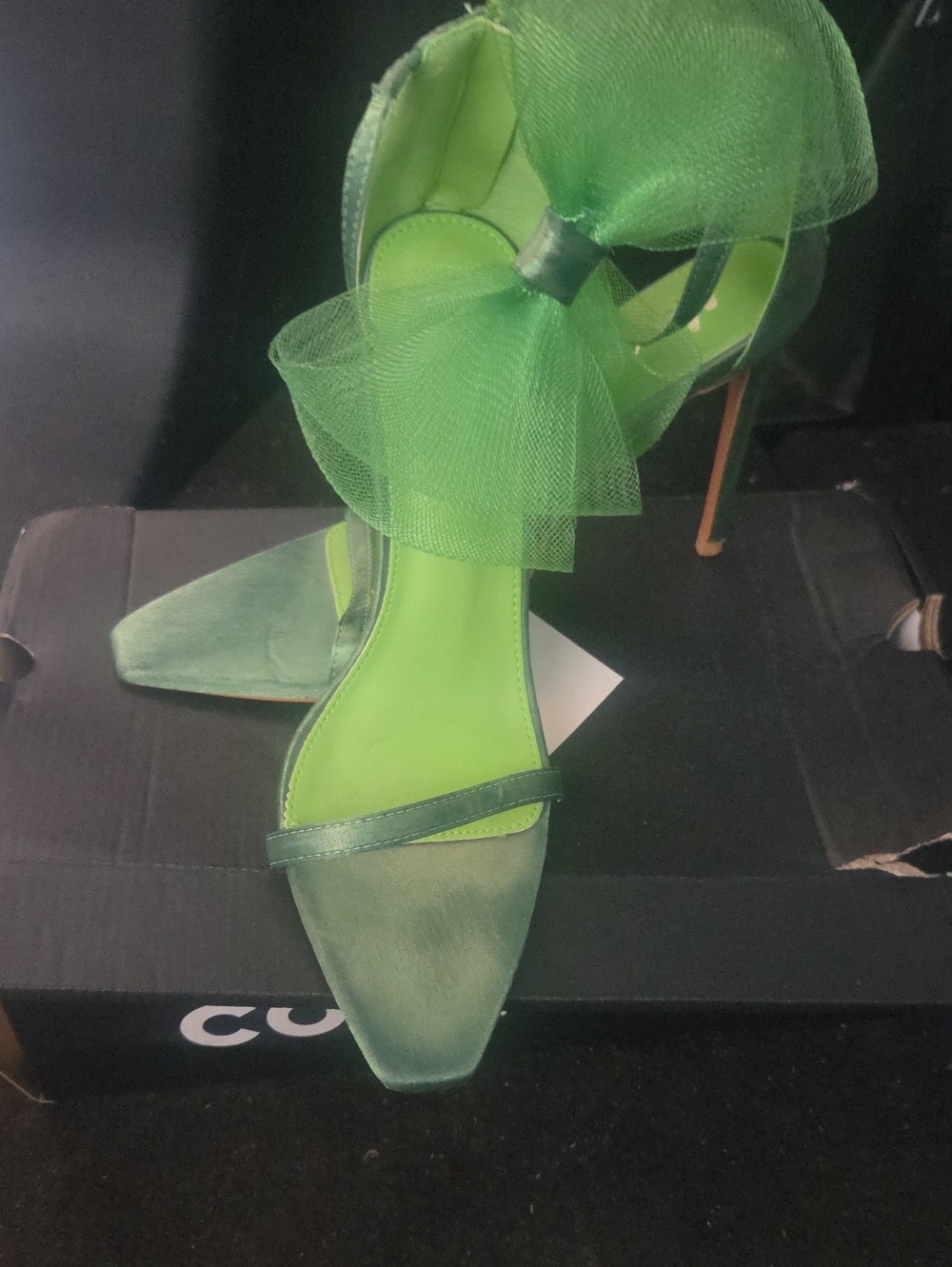 Mixx Shuz Green Tulle Bow High Heel Sandals